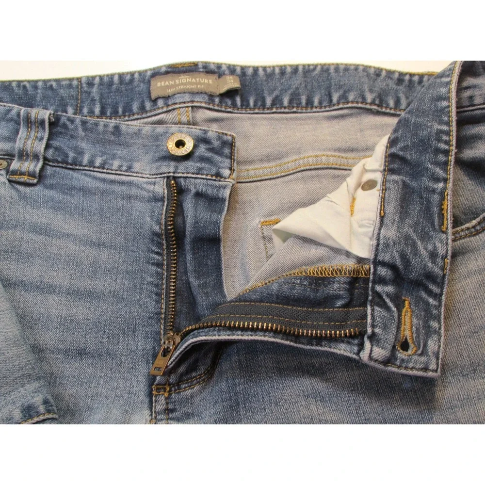 LL BEAN SIGNATURE Slim Straight Jeans Men 34x34 Blue Denim Mid Rise Stretch
